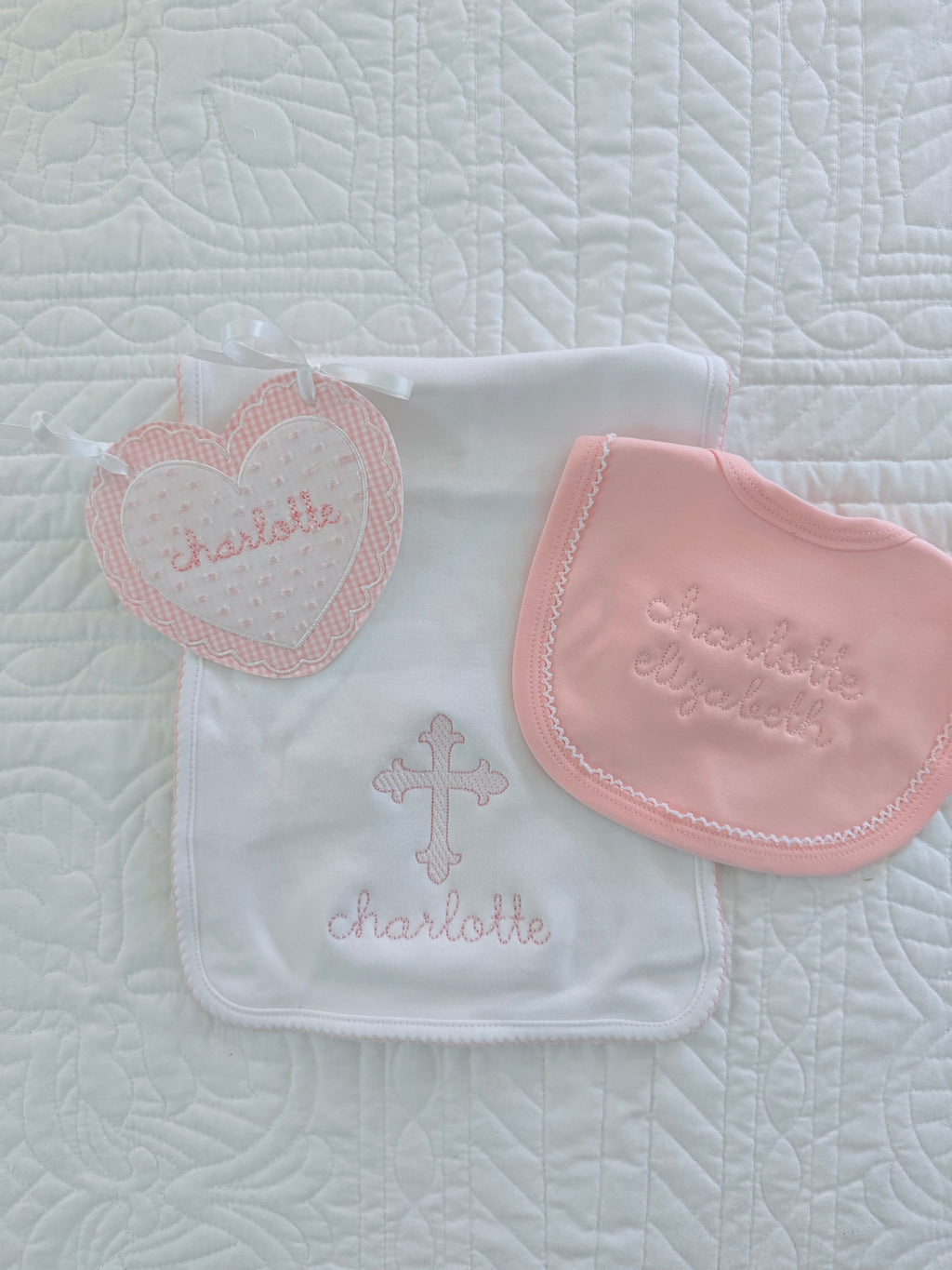 Embroidered Picot Trim Burp Cloth