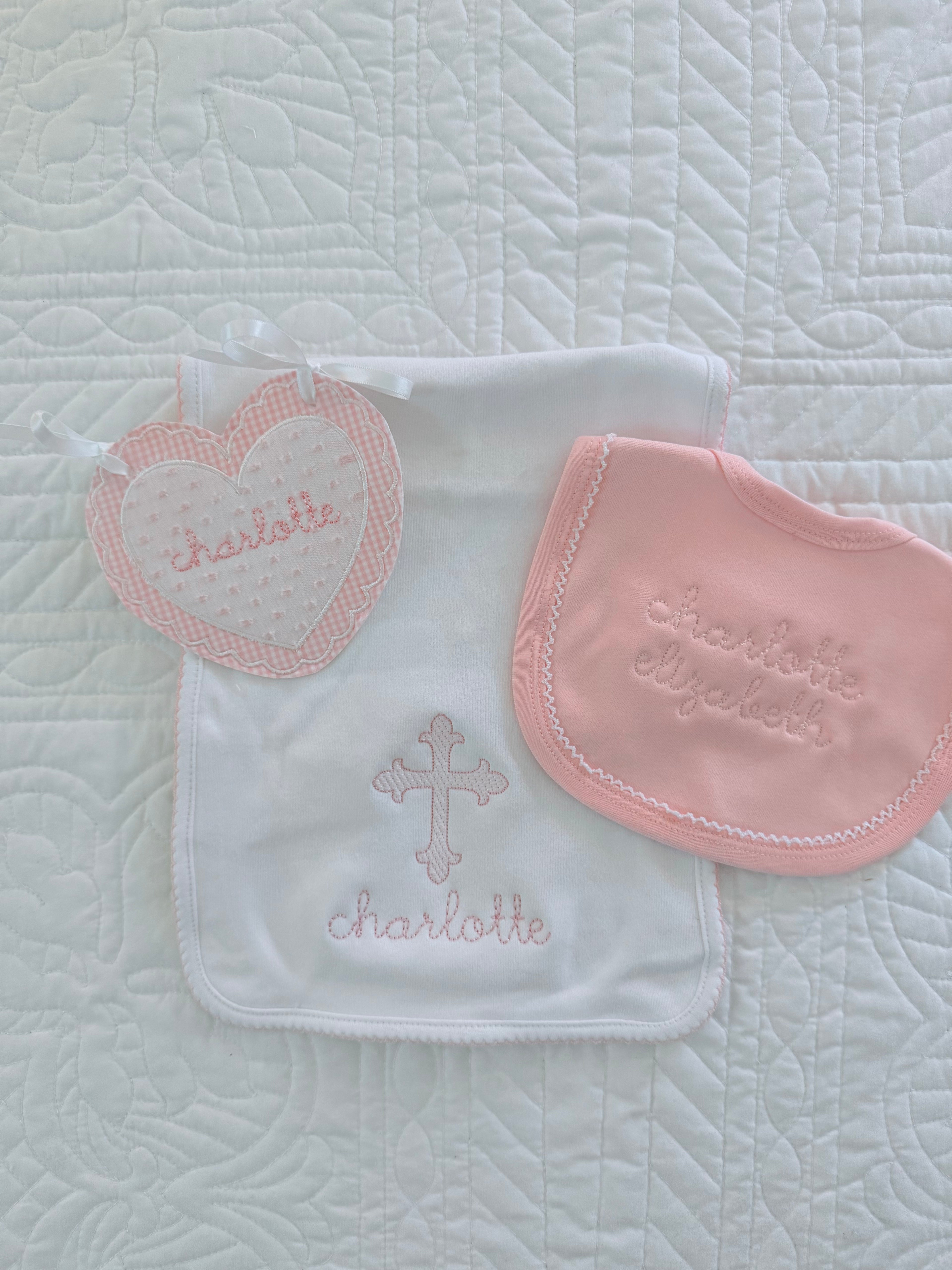 Embroidered Picot Trim Burp Cloth